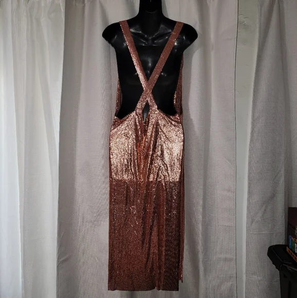 Chainmail Cowl Neck Split Side Midi Dress - Picture 7 of 13
